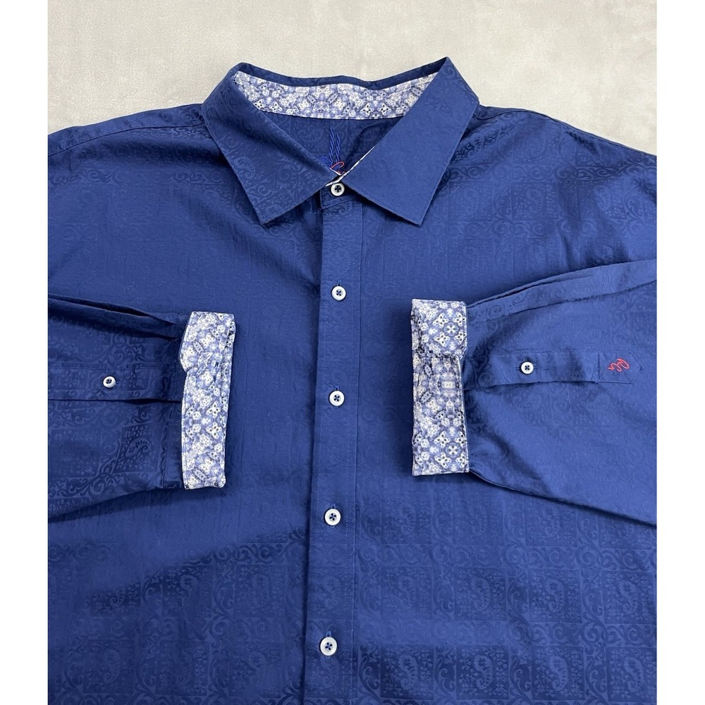 Robert Graham Dress Shirt Men 3XL Navy Geometric Flip Cuffs Button Down Casual
